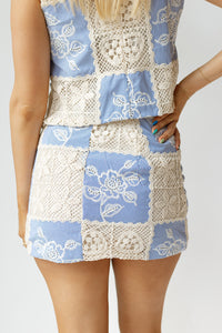 mode, carmine crochet mini skirt