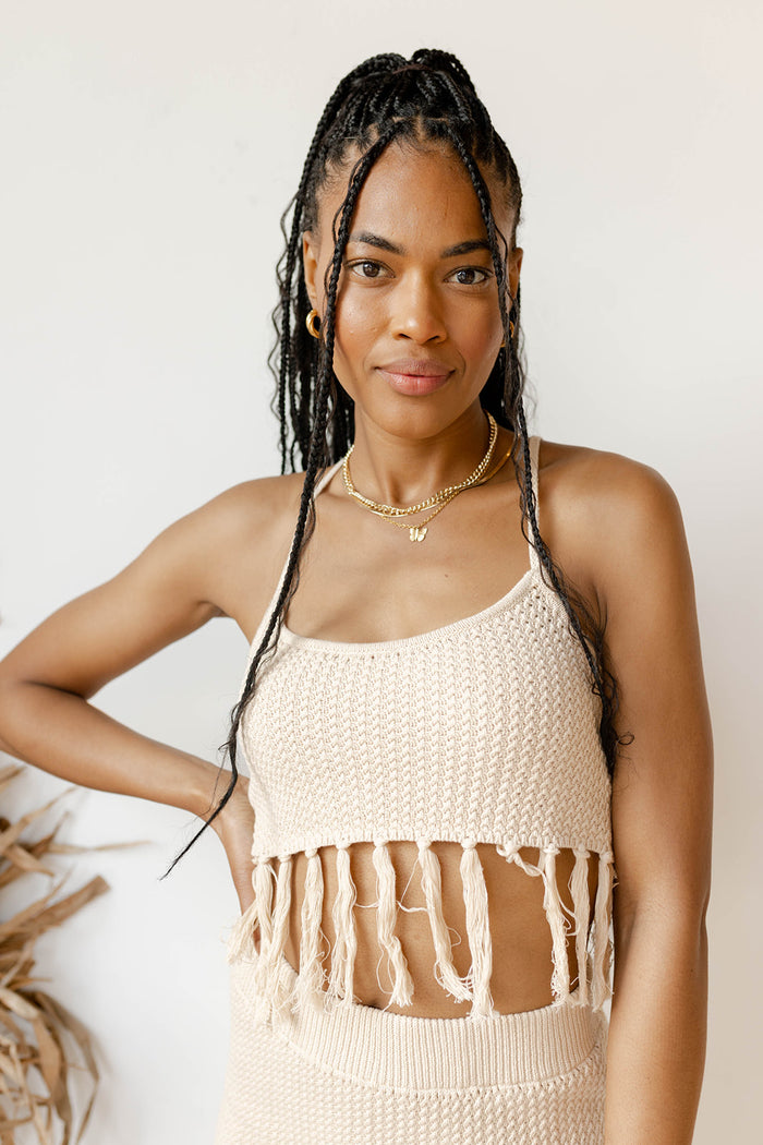 mode, come away with me tassle top
