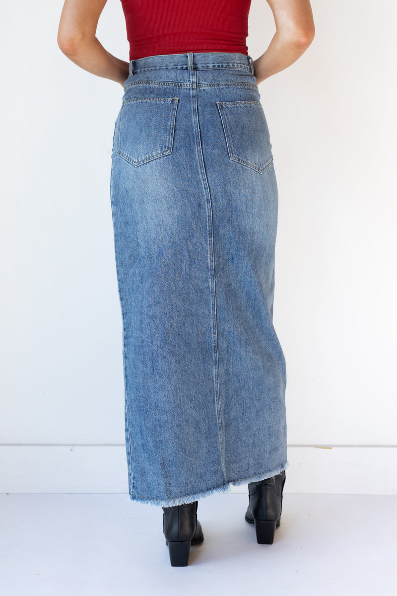 mode, jennie denim midi skirt