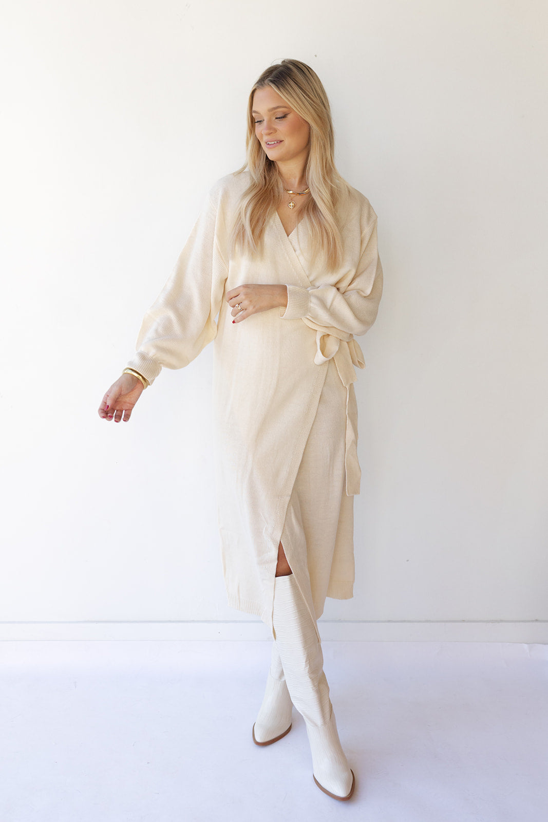 mode, rayne sweater wrap midi dress