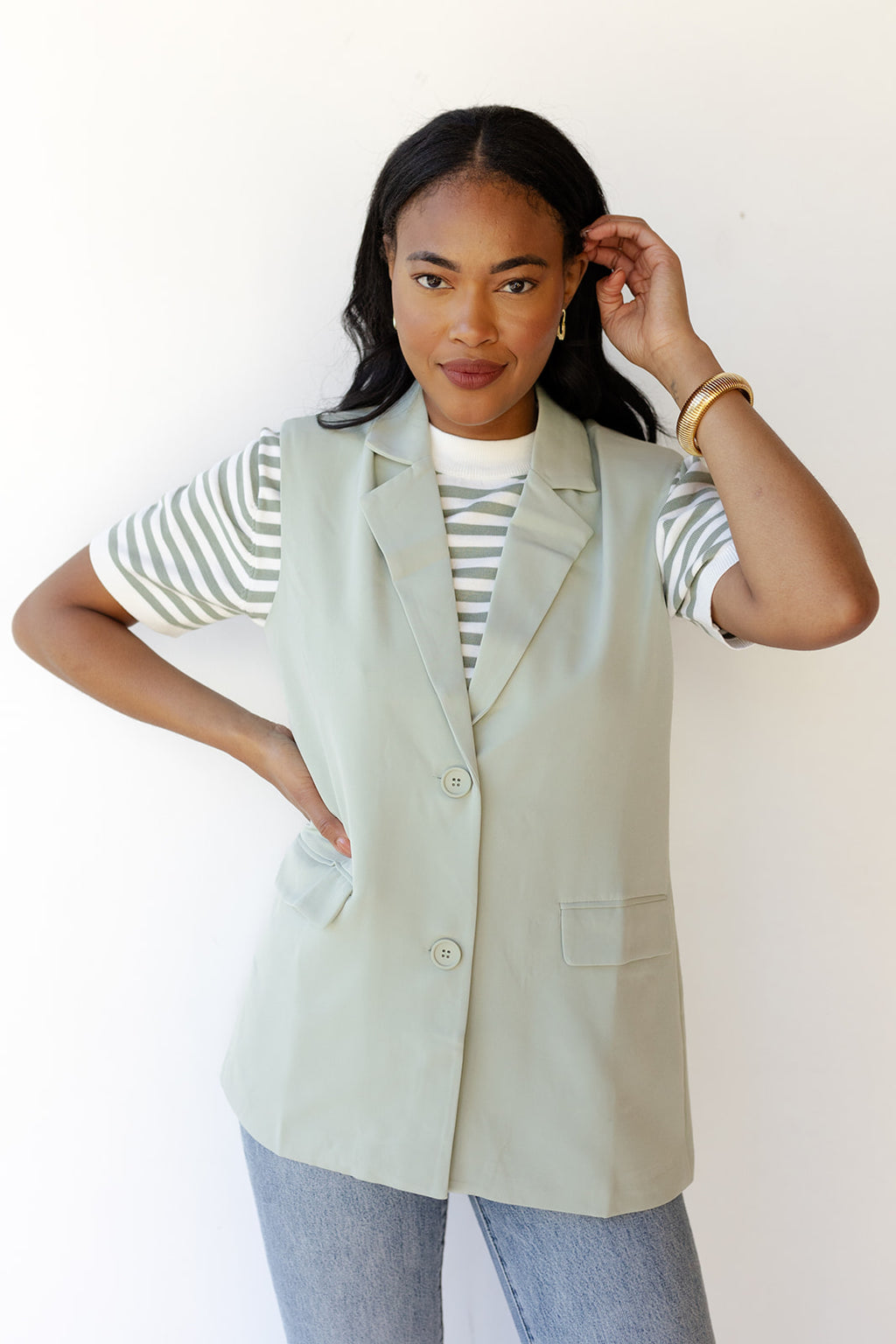 mode, saylor sleeveless blazer vest