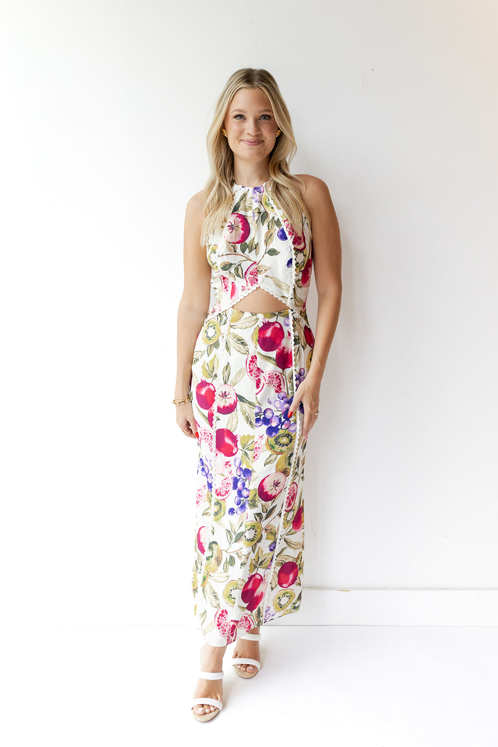 mode, fruit cut-out maxi dress