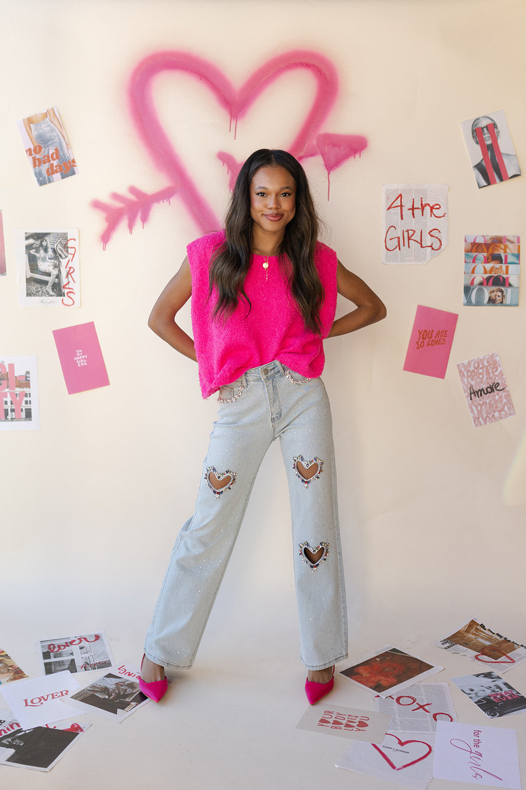 mode, galentine embellished jeans