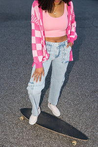 mode, cora checkerboard cardigan