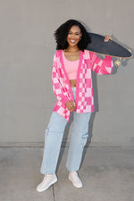 mode, cora checkerboard cardigan