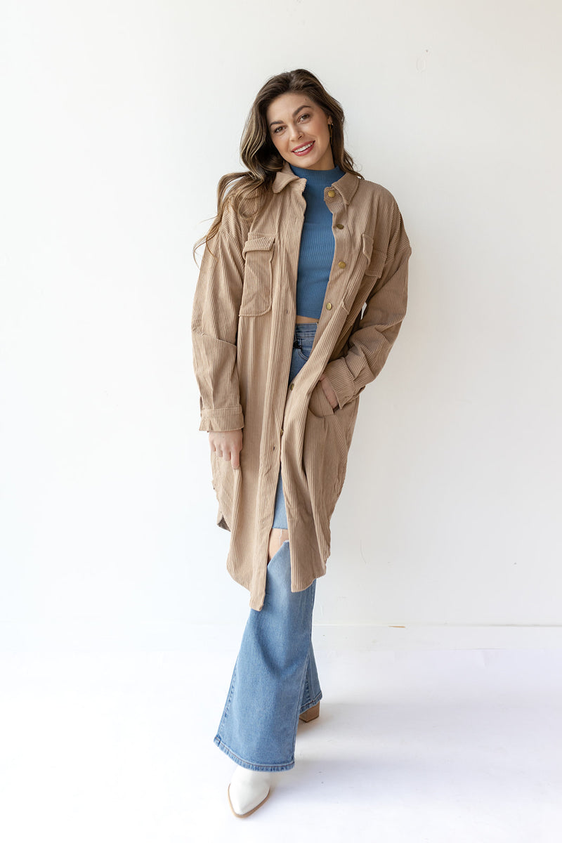 mode, long corduroy jacket