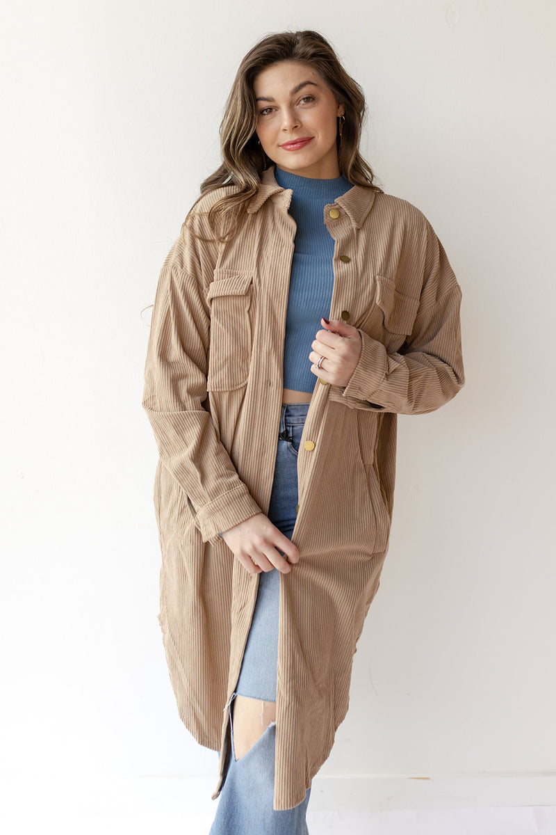 mode, long corduroy jacket