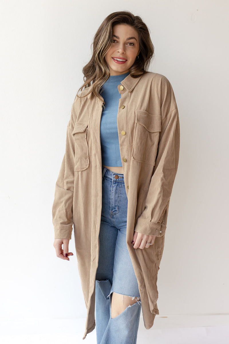 mode, long corduroy jacket