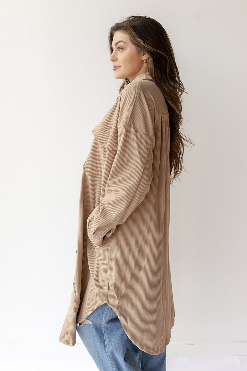mode, long corduroy jacket
