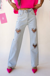 mode, galentine embellished jeans