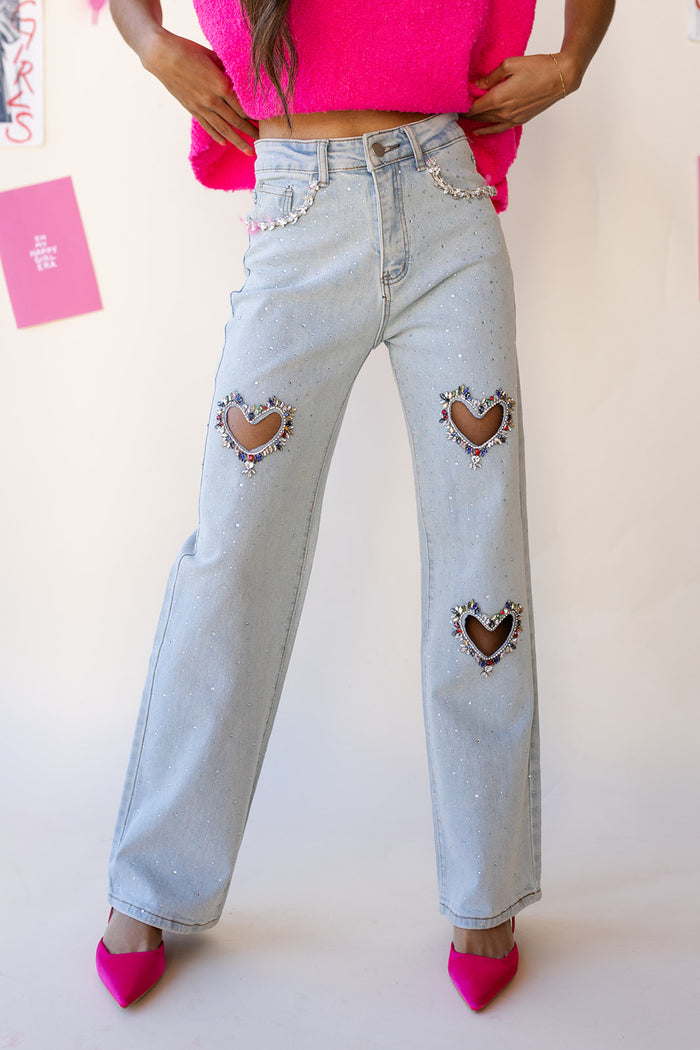 mode, galentine embellished jeans