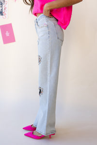 mode, galentine embellished jeans
