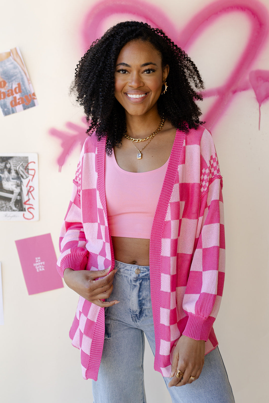 mode, cora checkerboard cardigan