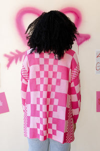 mode, cora checkerboard cardigan