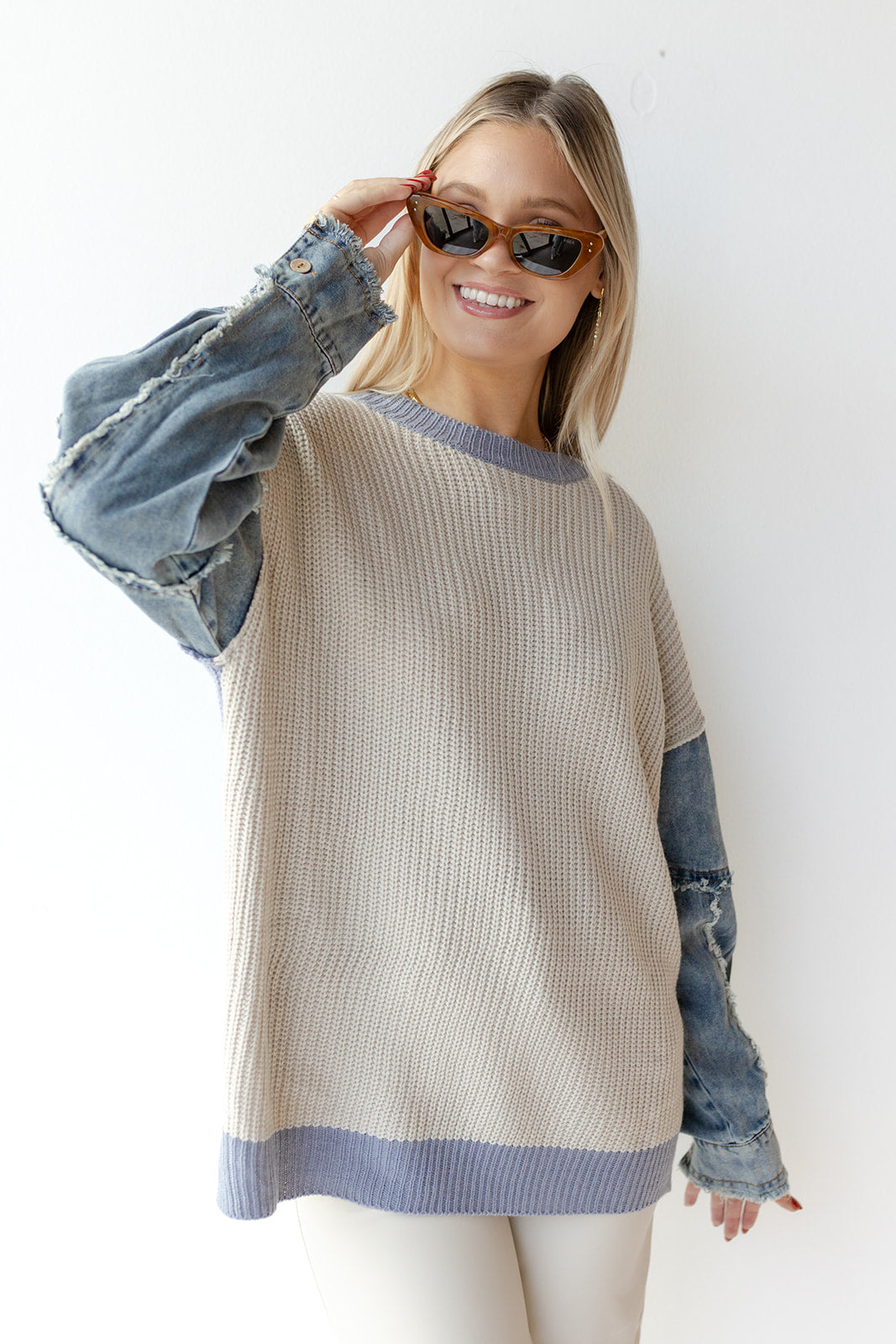 mode, no comparison denim sweater