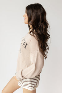 mode, beach bum distressed sweater