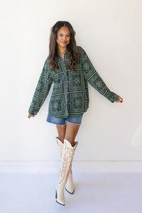 mode, paisley print button down