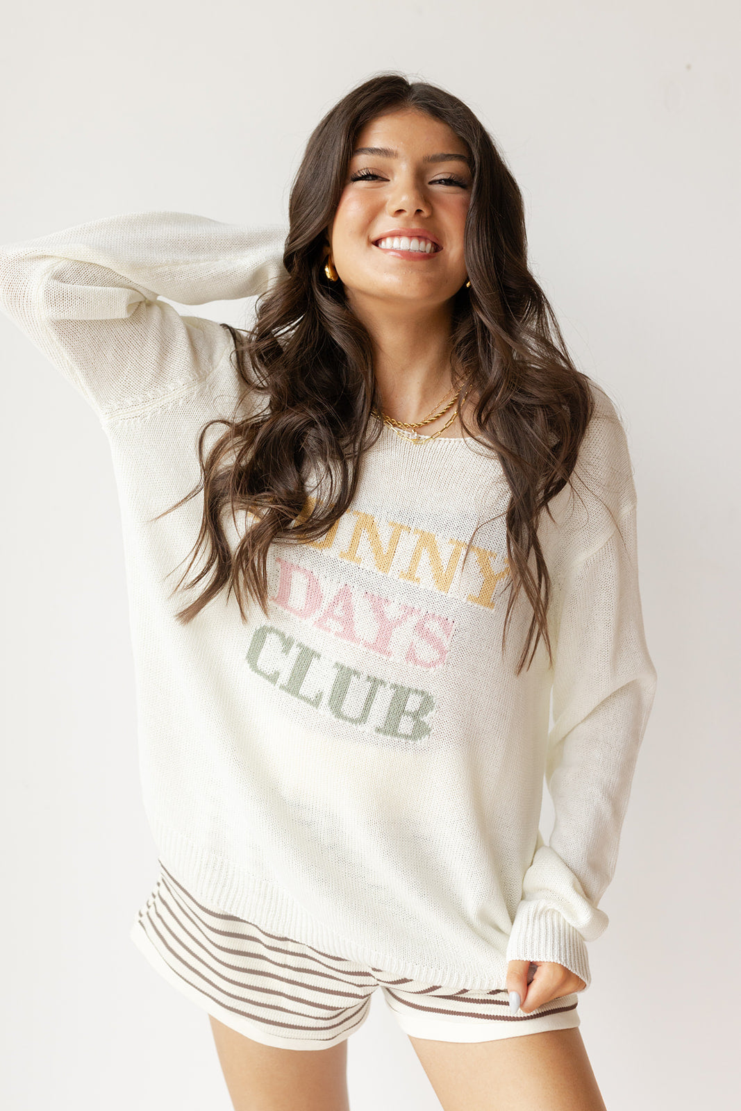 mode, sunny days club sweater