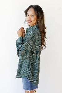 mode, paisley print button down