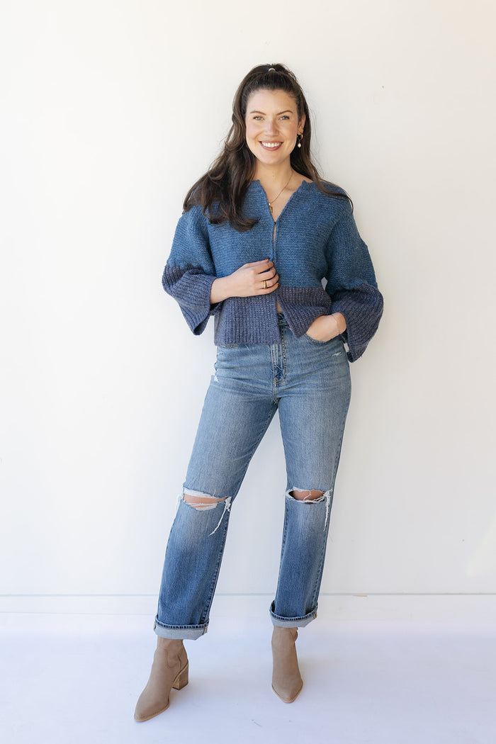 mode, bristol button up sweater