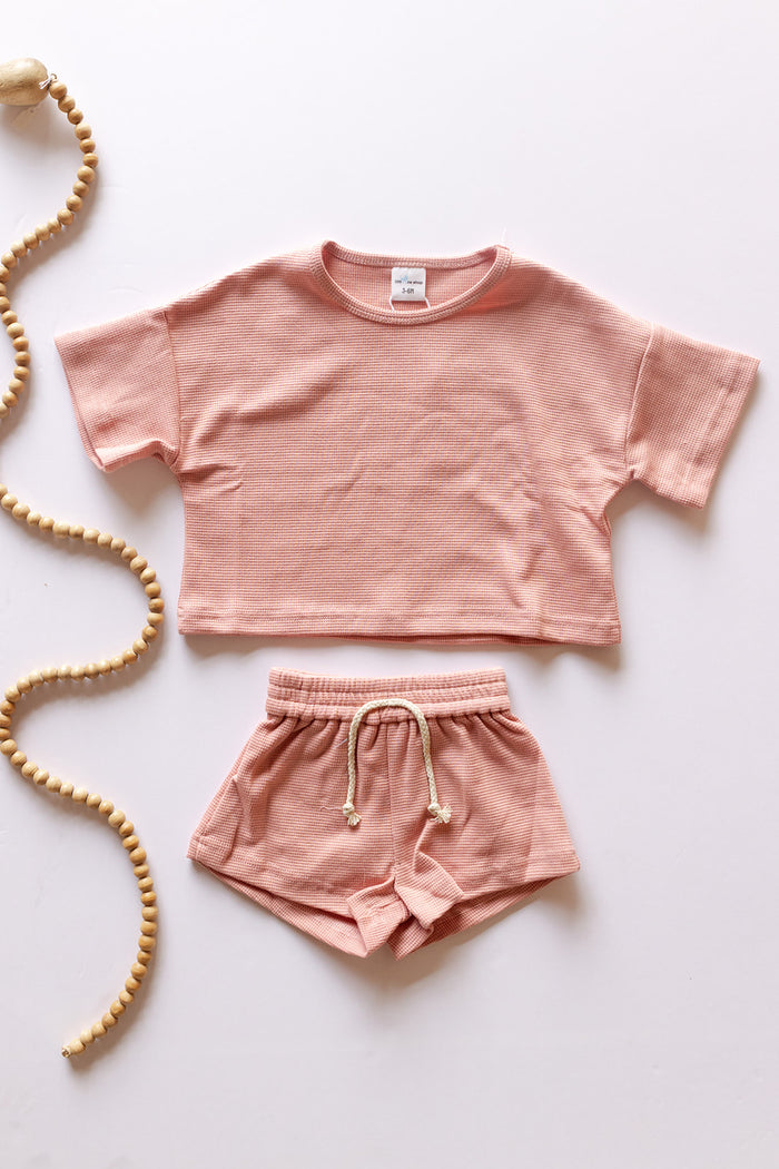 mode, rosy pink waffle slouchy set