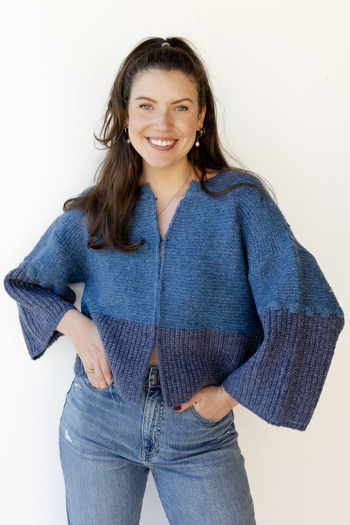 mode, bristol button up sweater