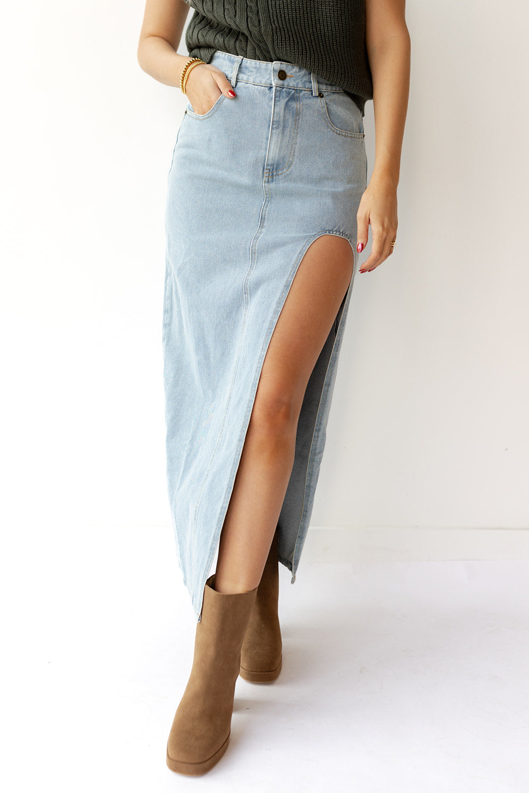 mode, grace denim skirt