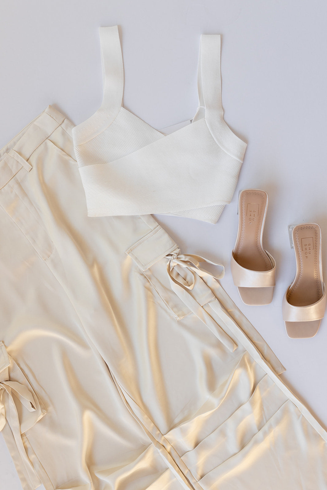 mode, skylar satin cargo pants