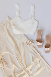 mode, skylar satin cargo pants