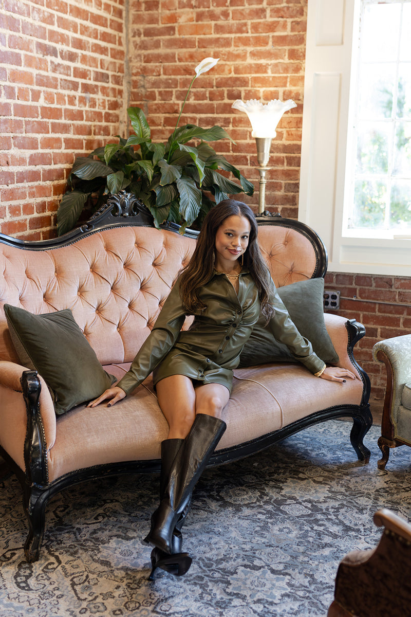 mode, lilah leather mini dress