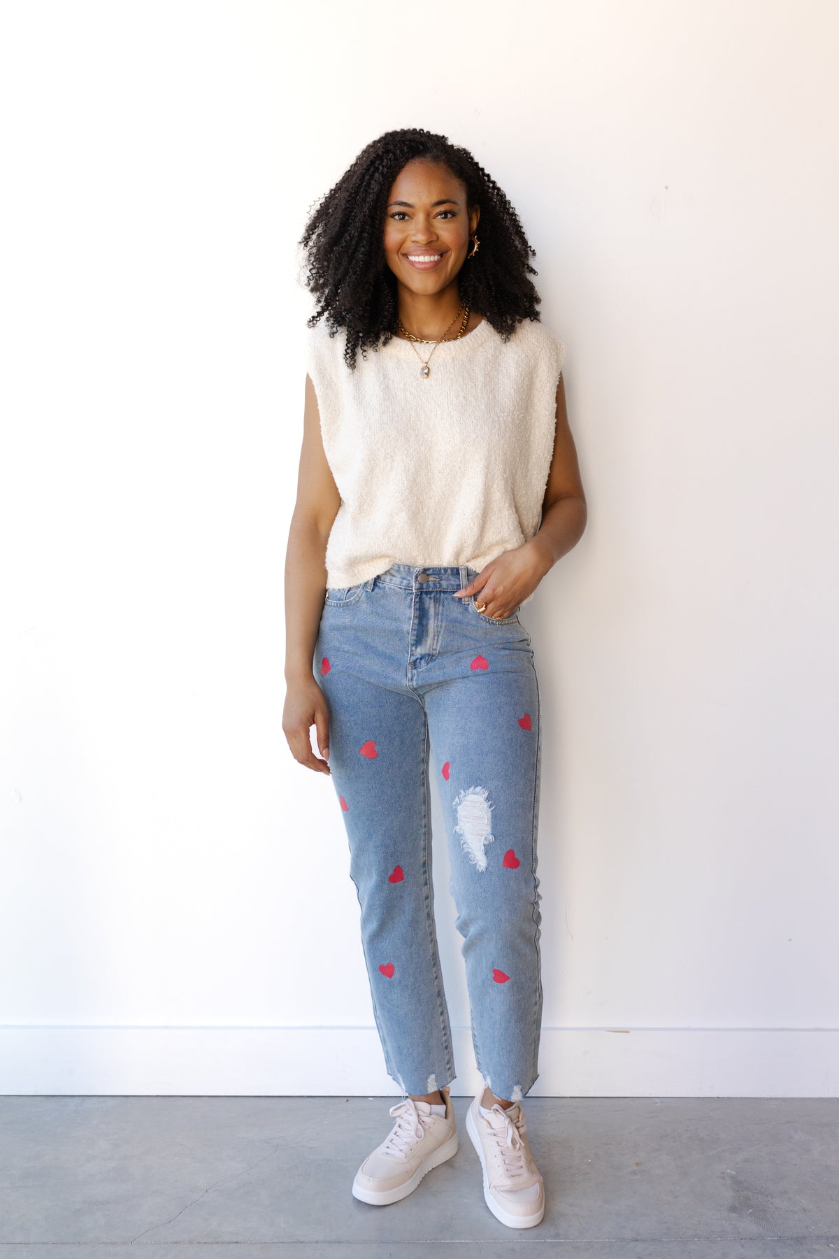 mode, heart print jeans