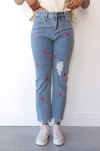 mode, heart print jeans