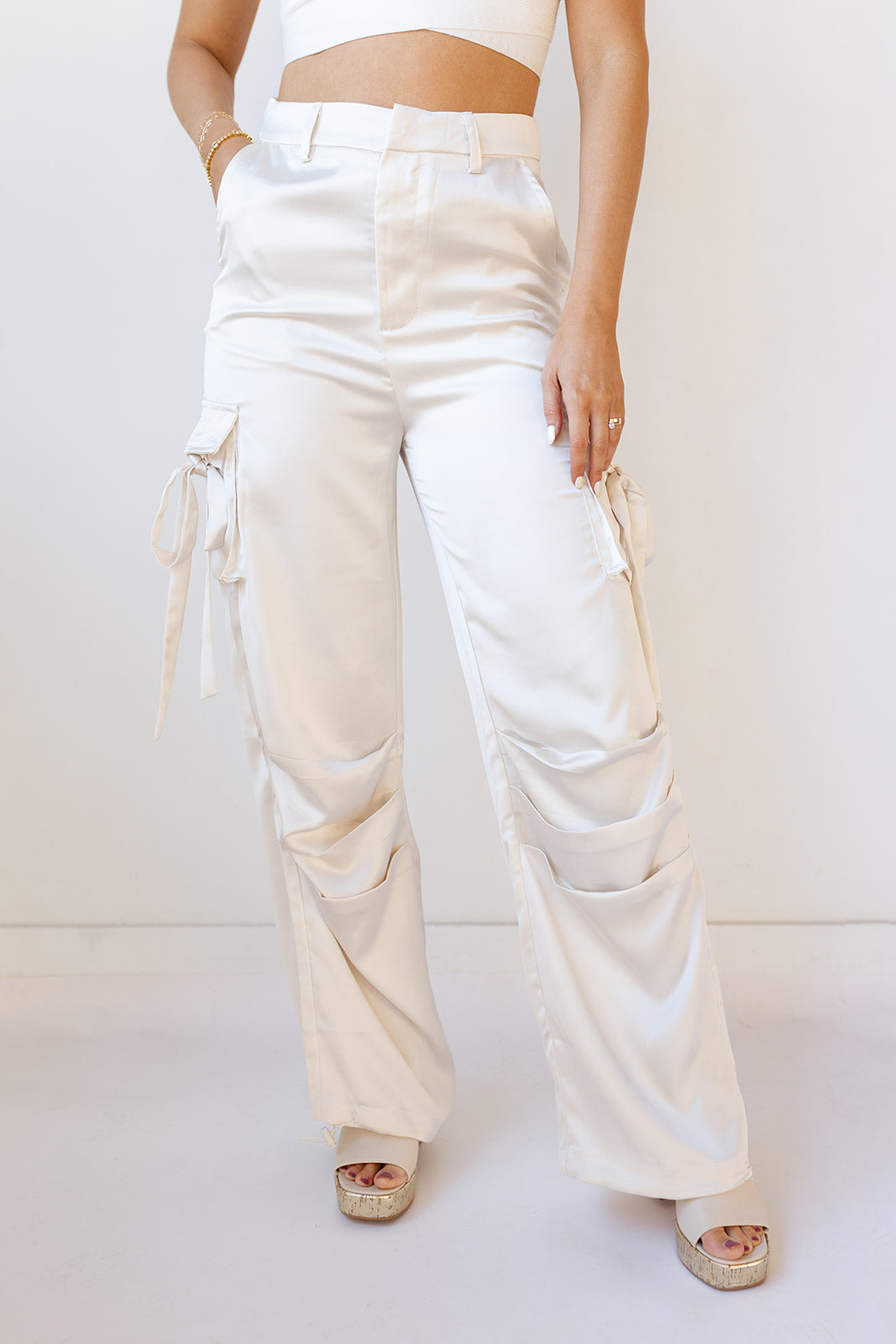 mode, skylar satin cargo pants