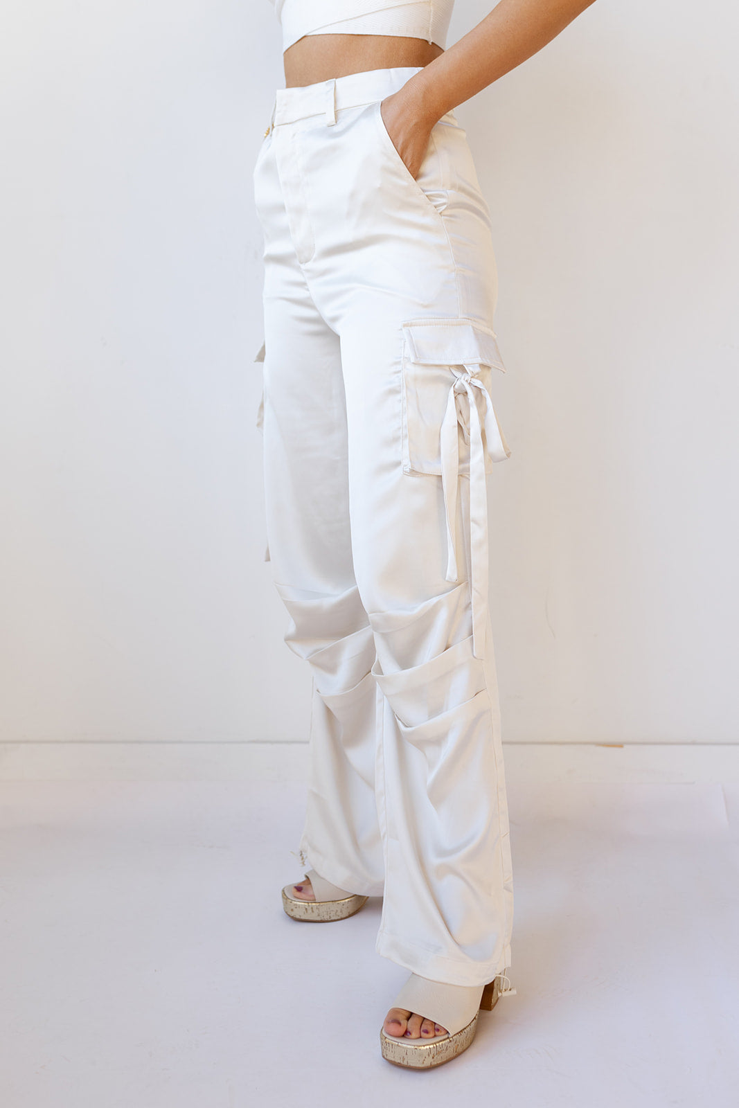 mode, skylar satin cargo pants