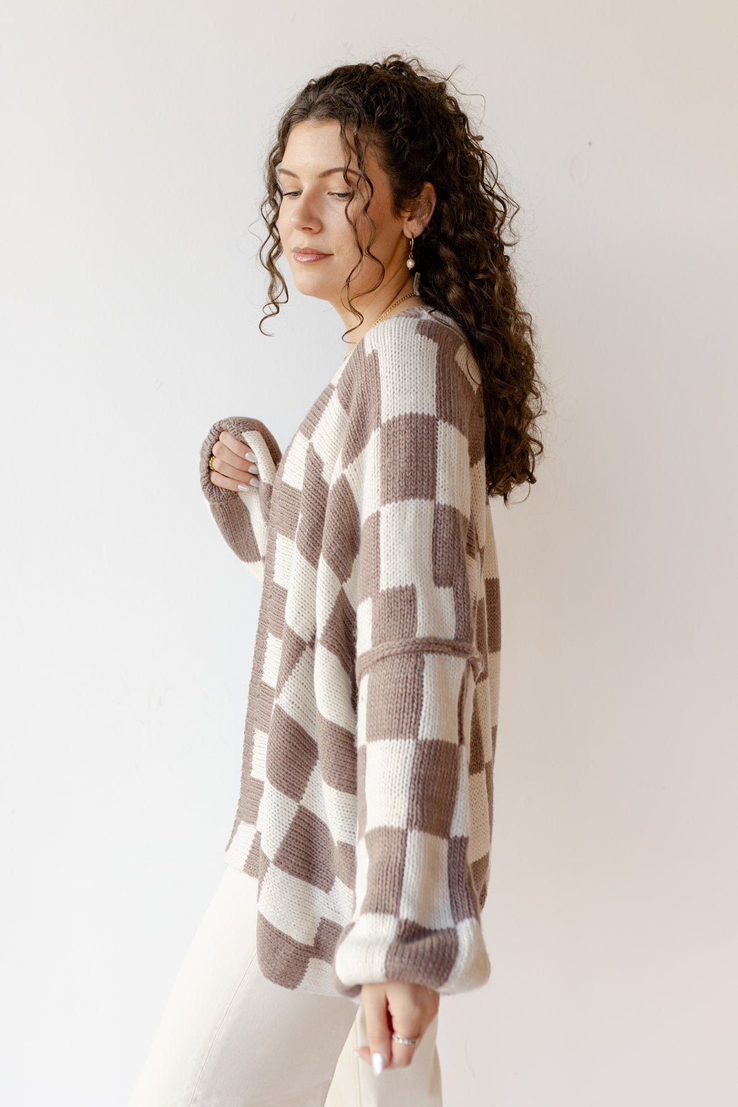 mode, checkmate cardigan