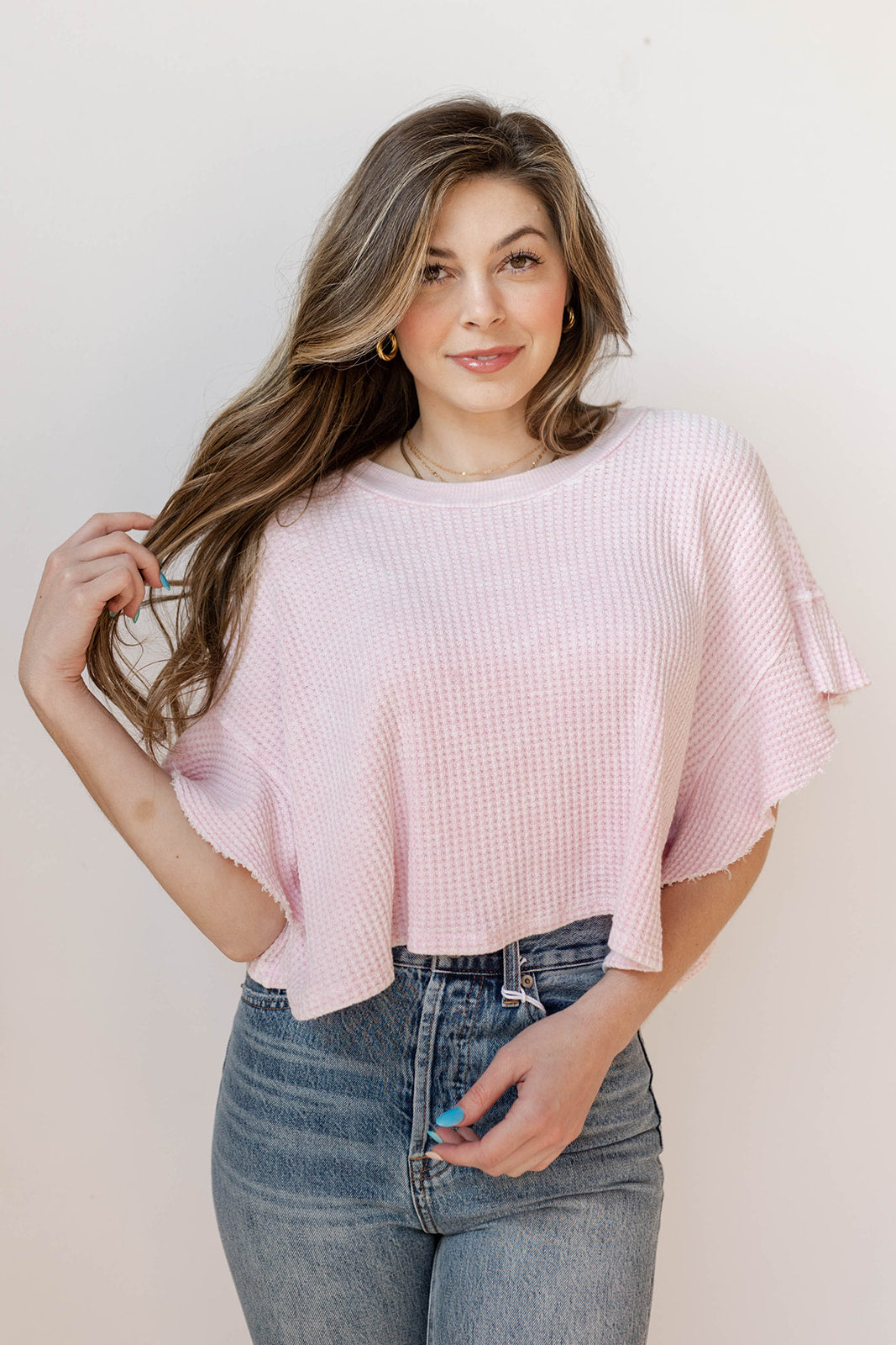 mode, waverly ruffled top