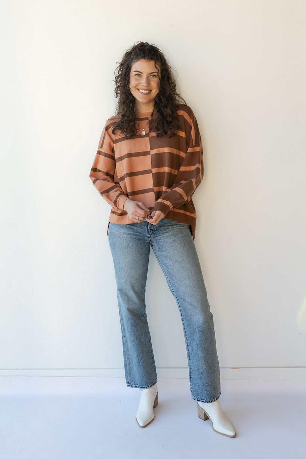 mode, combo striped sweater