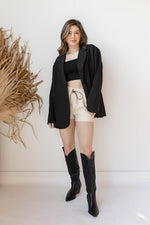 mode, valery leather elastic shorts