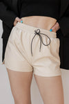 mode, valery leather elastic shorts