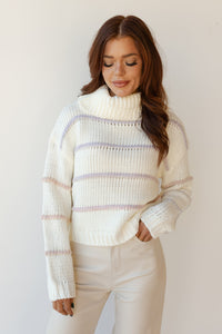 mode, violet cozy turtleneck sweater