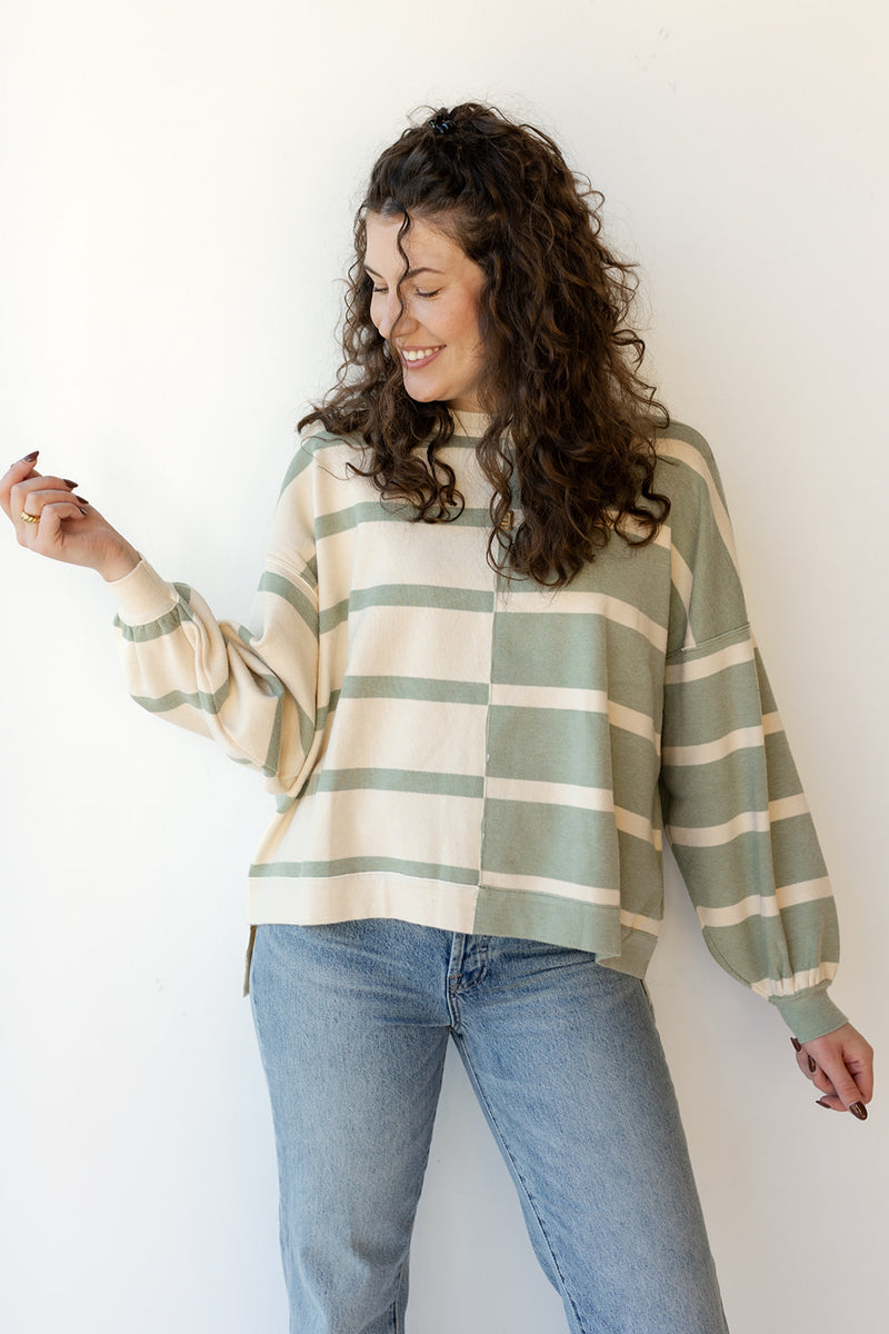 mode, combo striped sweater