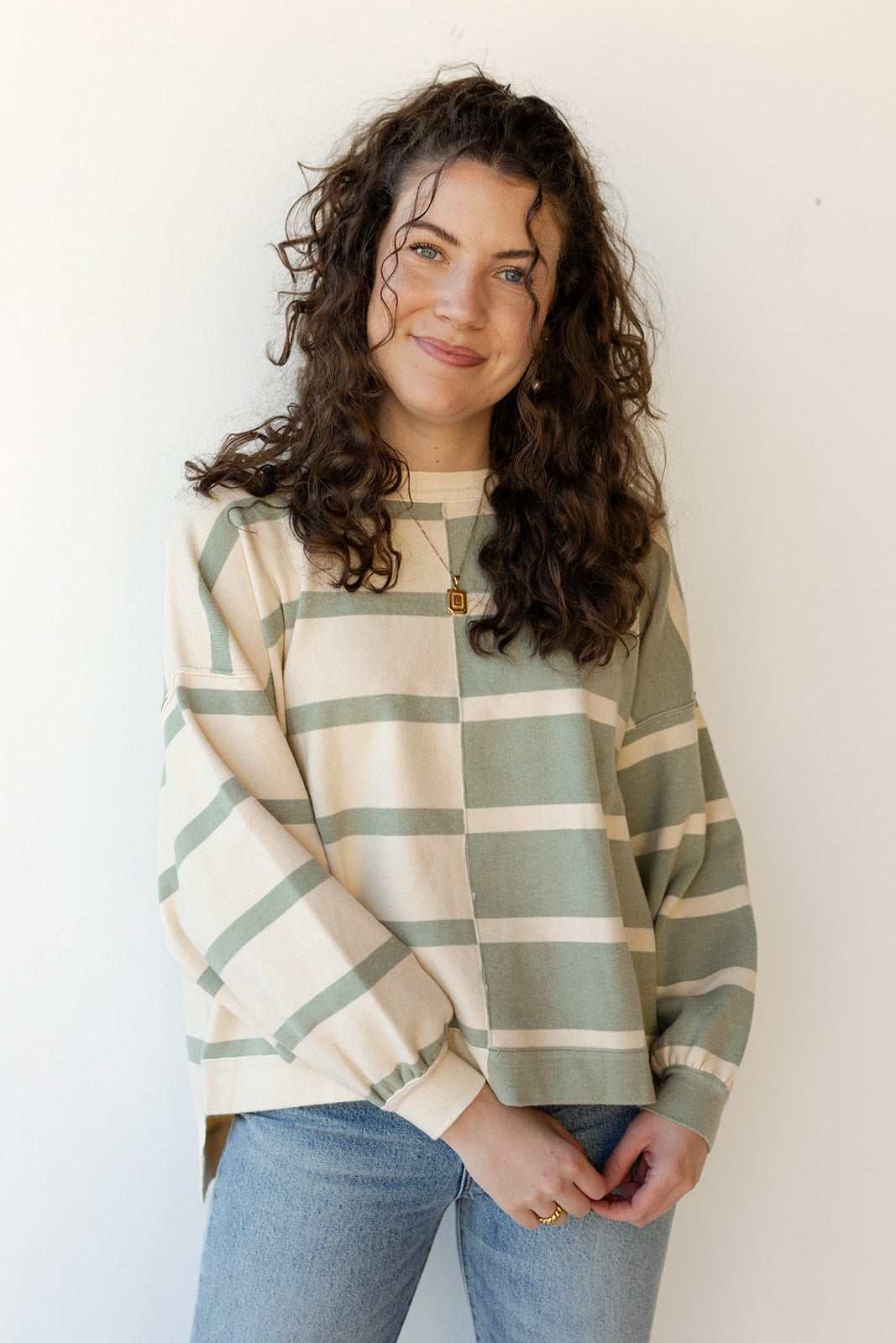 mode, combo striped sweater