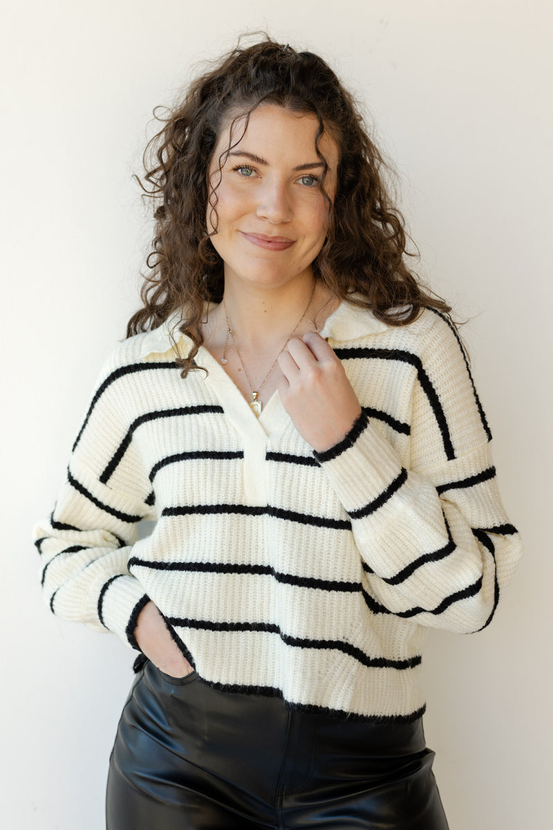 mode, anika striped collar sweater