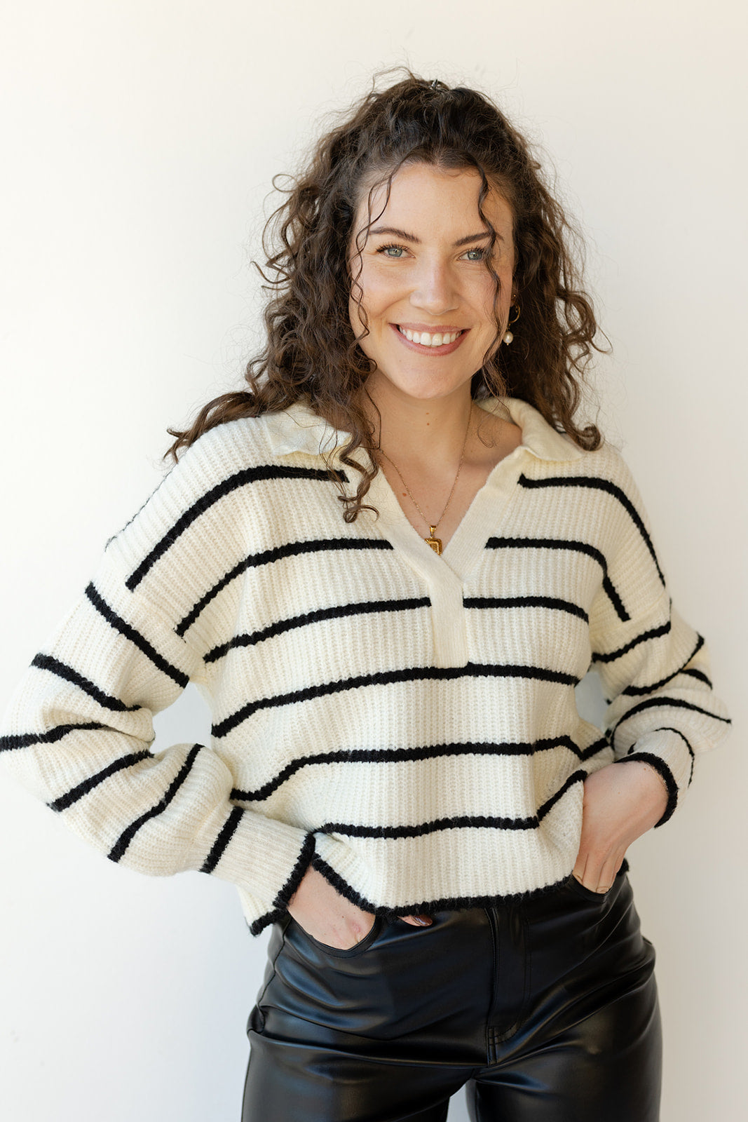 mode, anika striped collar sweater