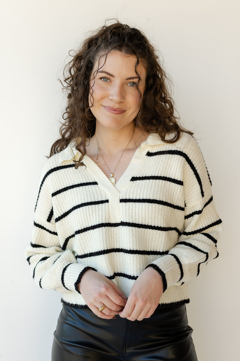 mode, anika striped collar sweater