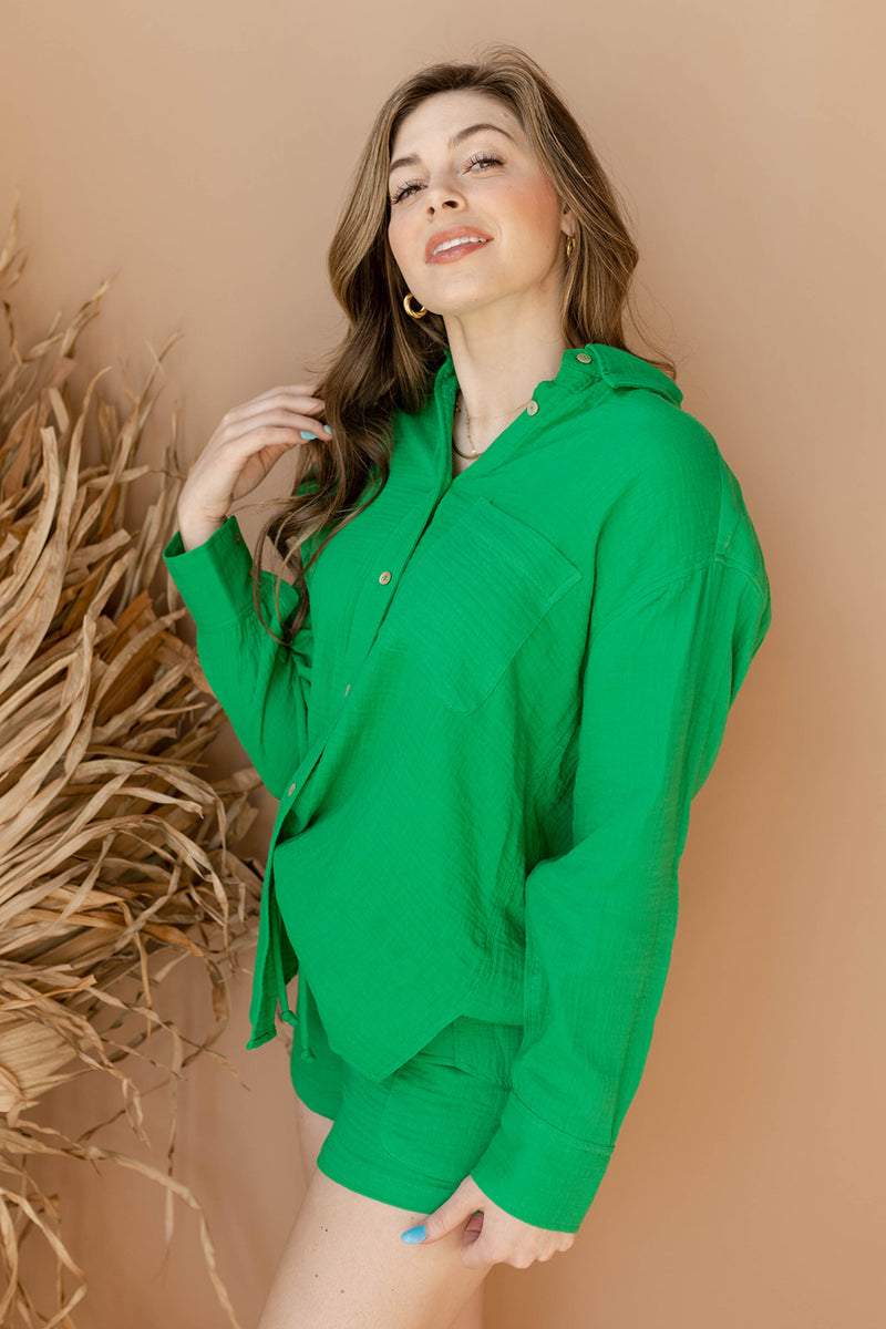 mode, gauze boyfriend shirt