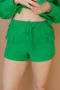mode, gauze cargo shorts