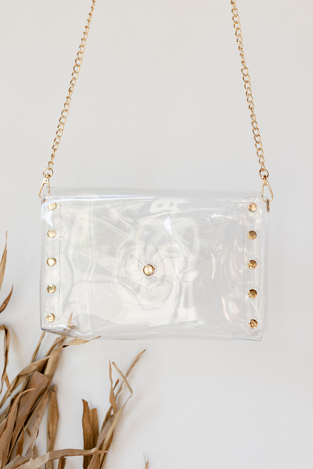 mode, studded clear envelope bag