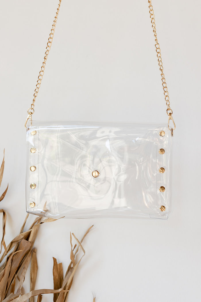 mode, studded clear envelope bag