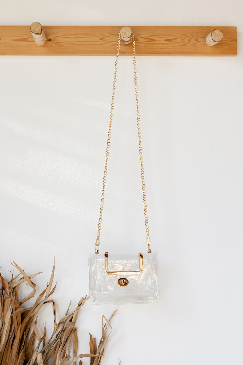 mode, clear bag gold handles